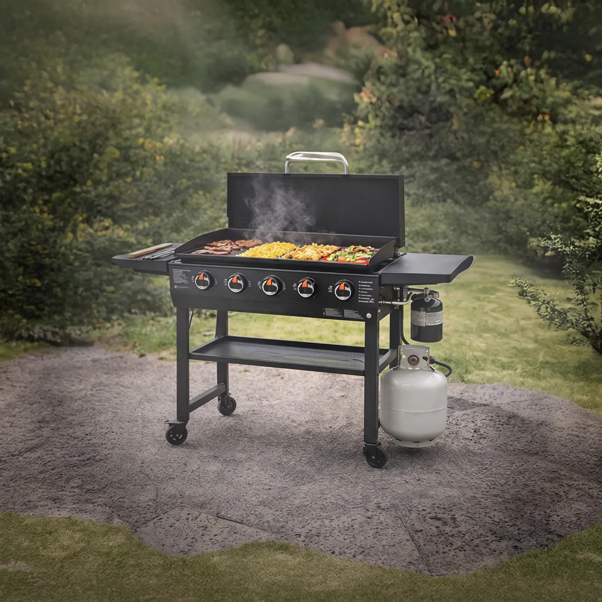 Plancha de gas 36" profesional con tapa rígida